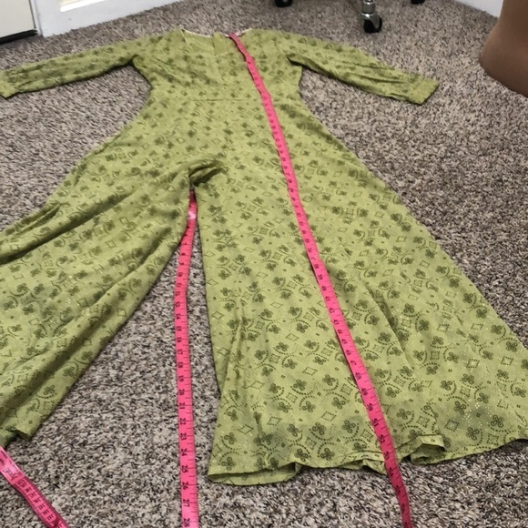 Ridhi Mehra x Indya Wide Leg Flare Jumpsuit Size XS Green Gold Print - Picture 12 of 12